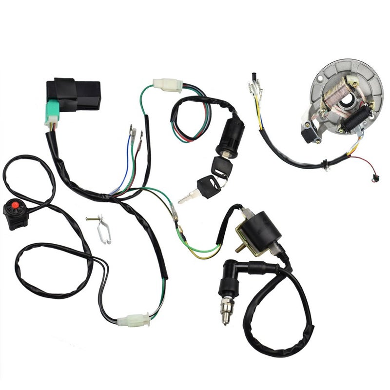 LAXEEM Kick Start Dirt Pit Bike Wire Harness Wiring Loom CDI Ignition Coil Magneto Spark Plug Rebuild Kit for 50cc -125cc Stator CDI Coil ATV Quad Bike Buggy Go Kart - Image 1